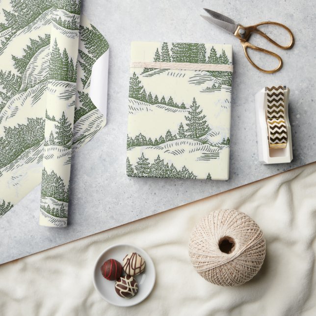 Rustic Holiday Eco-Friendly Tree Wrapping Paper Geschenkpapier (Kunsthandwerk)