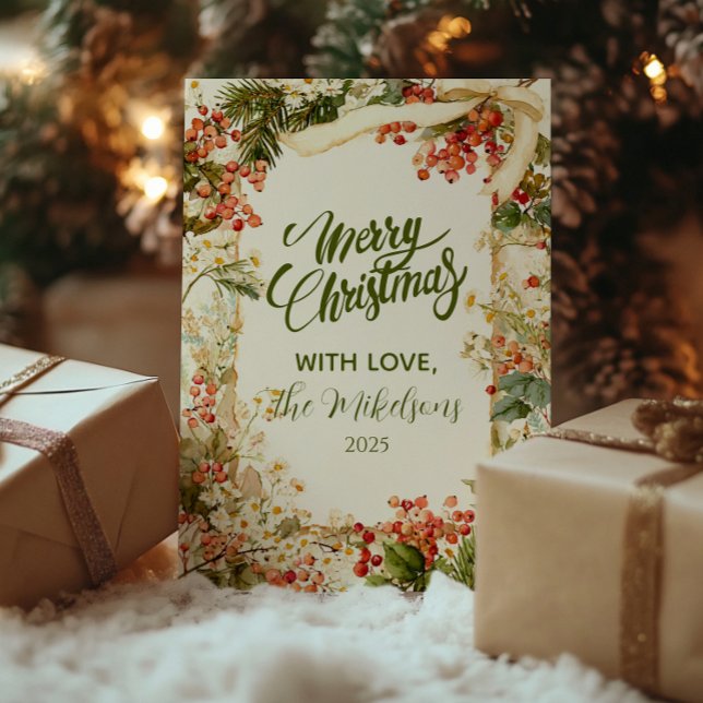 Rustic Holly Berry Christmas Feiertagskarte (Von Creator hochgeladen)