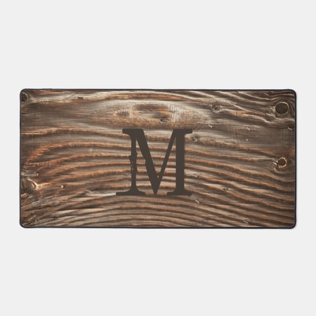 Rustic Holz Grain Foto Image Monogram Custom Schreibtischunterlage (Vorderseite)