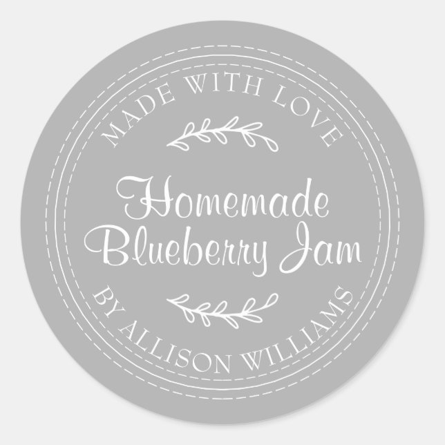 Rustic Homemade Blueberry Jam Canning Grau Runder Aufkleber (Vorderseite)