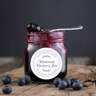 Rustic Homemade Blueberry Jam Navy Blue Scripte Runder Aufkleber