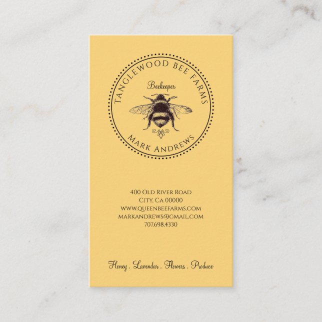Rustic Honey Bee Beekeeper Apiary Business Card Visitenkarte (Vorderseite)