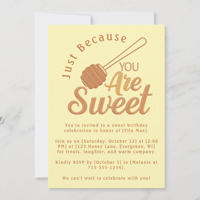 Rustic Honey Bee Yellow Sweet Birthday Einladung (Vorderseite)