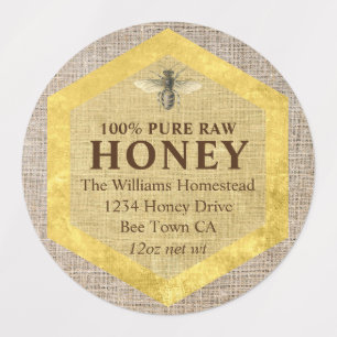Rustic Honey Jar Label Honey Bee & Apiary Name Etiketten