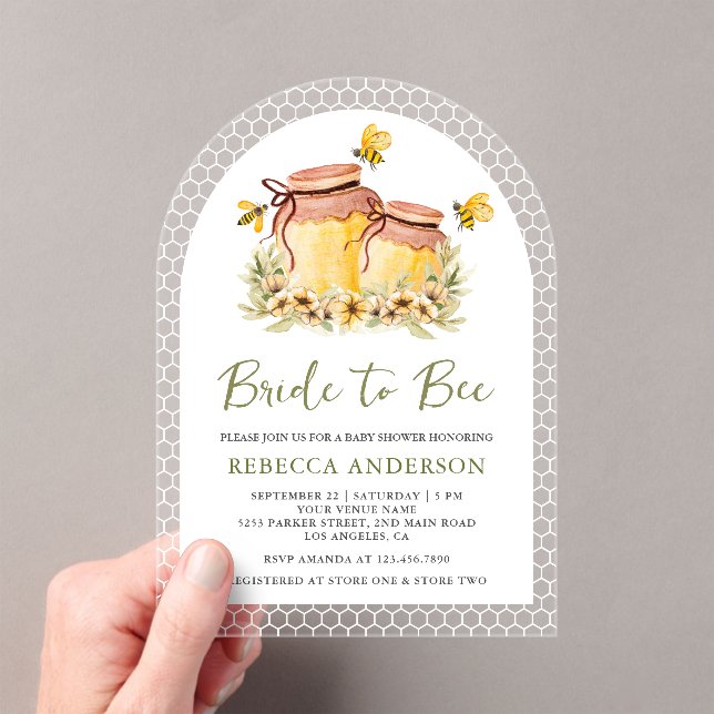 Rustic Honey Jars Bride to Bee Arch Bridal Shower Acryleinladungen (Insitu (Handheld))