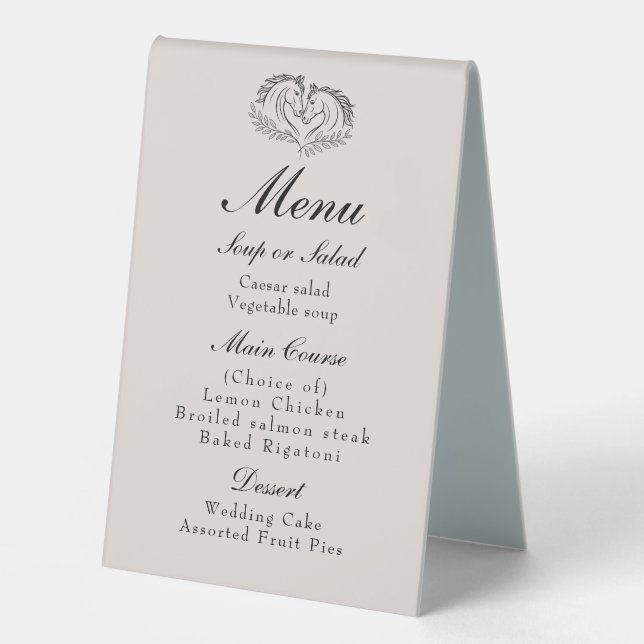 Rustic Horse Country Western Elegant Wedding Menu Tischaufsteller (Vorderseite)
