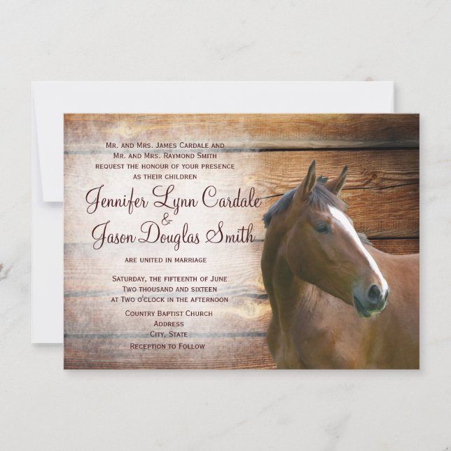 Rustic Horse Grange Wood Wedding Invitations (Devant)