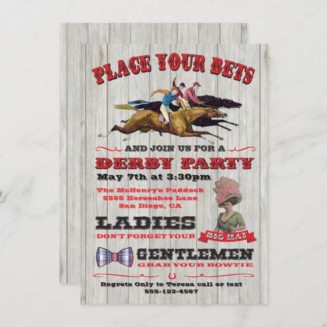 Rustic Horse Racing Derby Party Poster Invitation (Devant / Derrière)