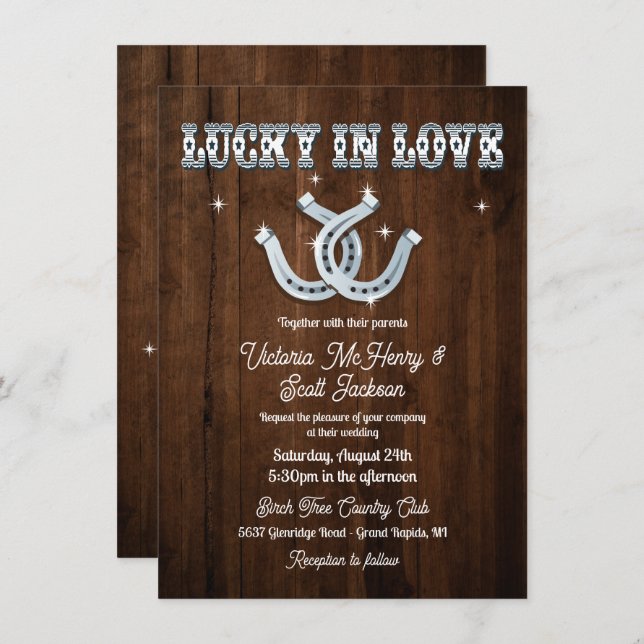 Rustic Horseshoe Occidental Wedding Invitations (Devant / Derrière)