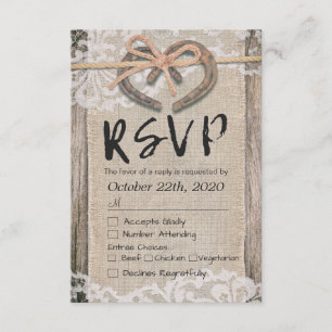 Rustic Horseshoes Burlap Lace Wedding RSVP Réponse