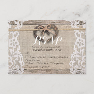 Rustic Horseshoes Burlap Lace Wedding RSVP Réponse