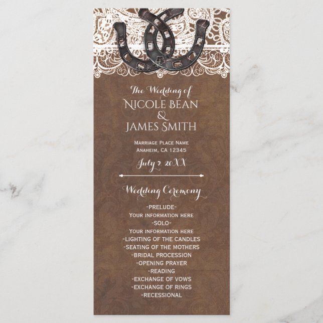 Rustic Horseshoes & Lace Country Western Programme (Devant)