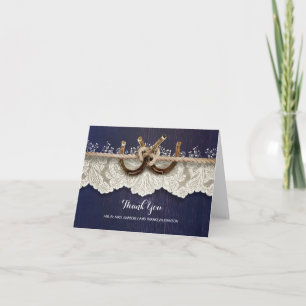 Rustic Horseshoes Lace Wood Navy Hochzeit Vielen D Dankeskarte