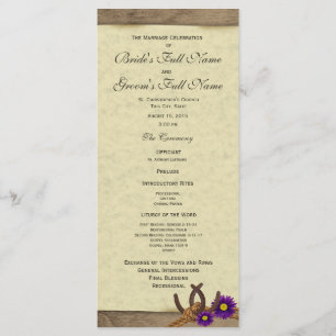 Rustic Horseshoes Purple Daisy Wedding Programme
