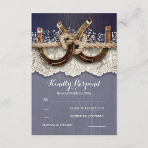 Rustic Horseshoes Wood Lace Marine Wedding RSVP