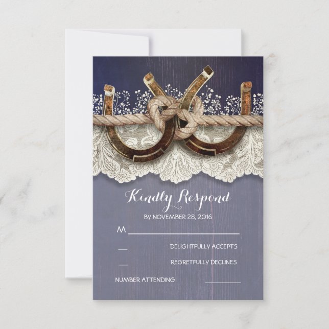 Rustic Horseshoes Wood Lace Marine Wedding RSVP (Devant)