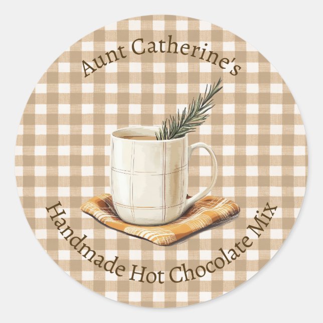 Rustic Hot Chocolate Mix Christmas Brown Gingham  Runder Aufkleber (Vorderseite)