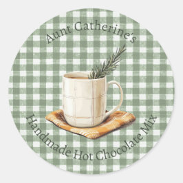 Rustic Hot Chocolate Mix Christmas Green Gingham  Runder Aufkleber