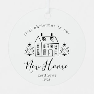 Rustic House and Trees First Christmas New Zuhause Ornament Aus Metall