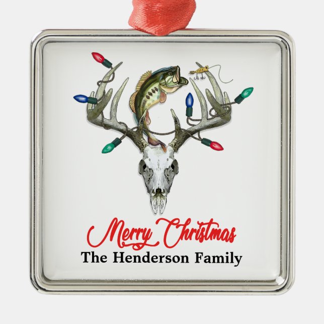 Rustic Hunting Fishing Christmas Ornament Aus Metall (Vorne)