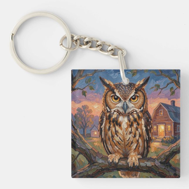 Rustic Impasto Great Horned Owl  (Devant)