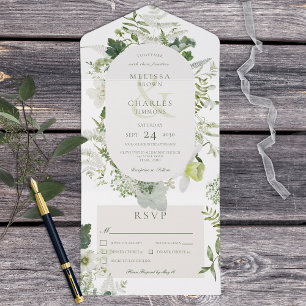 Rustic Ivy Ferns & Greenery Weißes Abendessen All In One Einladung