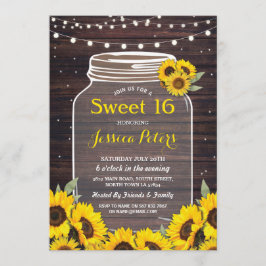 Rustic Jar Sweet 16 Party Wood Sunflower Fireflies Einladung