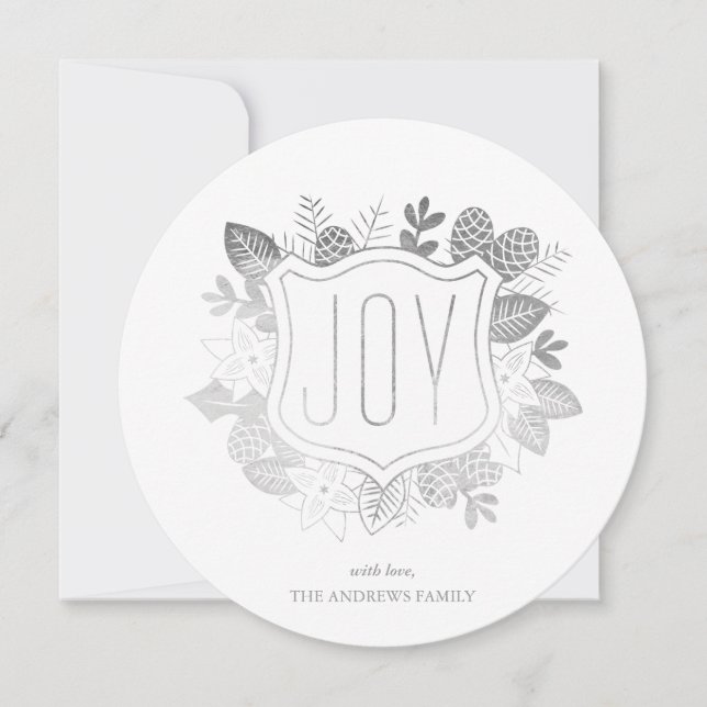 Rustic Joy Round Faux Silver Foil Carte de vacance (Devant)