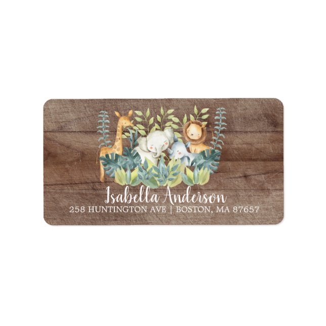 Rustic Jungle Animal Baby Shooting Label Adressaufkleber (Vorne)