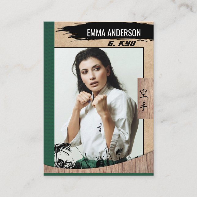 Rustic Karate Green Belt Wood Trading Card Visitenkarte (Vorderseite)