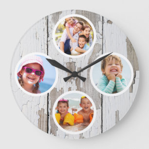 Rustic Keepsake Family Multi Photo Große Wanduhr