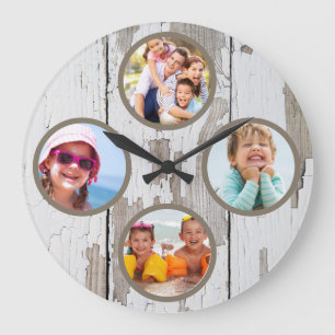 Rustic Keepsake Family Multi Photo Große Wanduhr