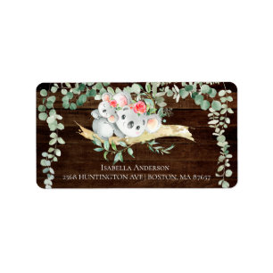 Rustic Koala Bear Baby Girls Dusche Adressetikett