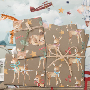 Rustic Kraft Baby's First Christmas Rentier Party Geschenkpapier Set