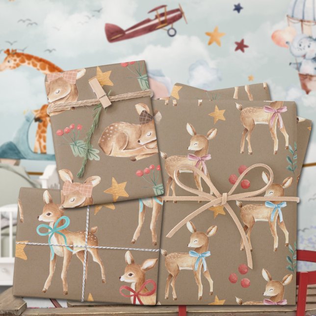 Rustic Kraft Baby's First Christmas Rentier Party Geschenkpapier Set (Rustic Kraft Baby's First Christmas Reindeer Party Holiday Gift Wrapping Paper Sheets Trio)