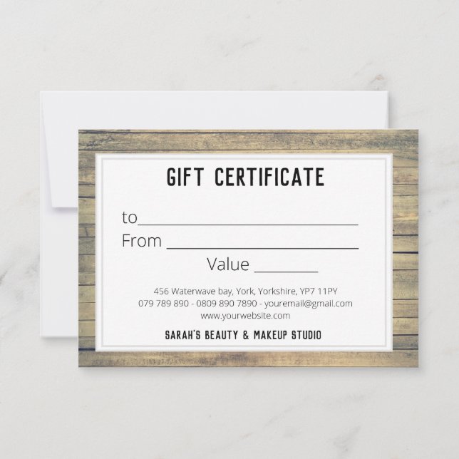 Rustic Kraft Beach Wash Custom Gift Certificate (Rückseite)