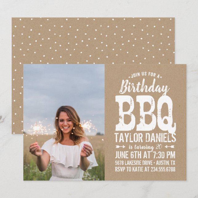 Rustic Kraft Birthday BBQ Photo Invitation (Devant / Derrière)