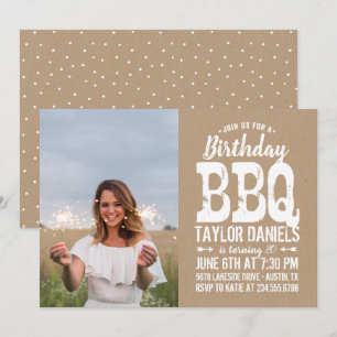 Rustic Kraft Birthday BBQ Photo Invitation
