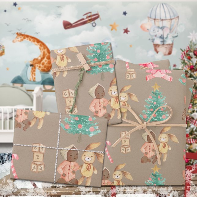 Rustic Kraft Black Baby Girl's First Christmas Geschenkpapier Set (Rustic Kraft Black Baby Girl's First Christmas Holiday Gift Wrapping Paper Sheets Trio)