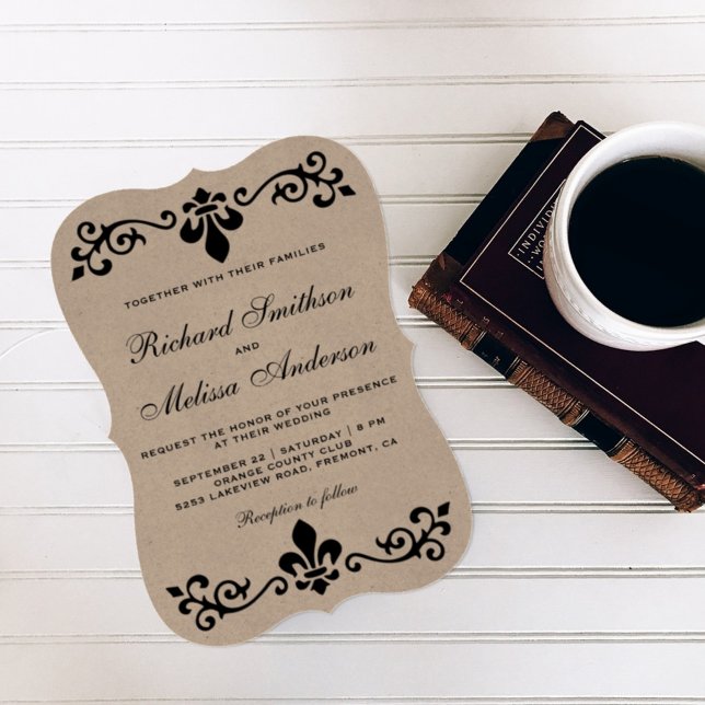 Rustic Kraft Black Blüh Wedding Einladung (Von Creator hochgeladen)
