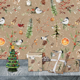 Rustic Kraft Black Cap Chickadee Weihnachtsfest Pa Geschenkpapier Set