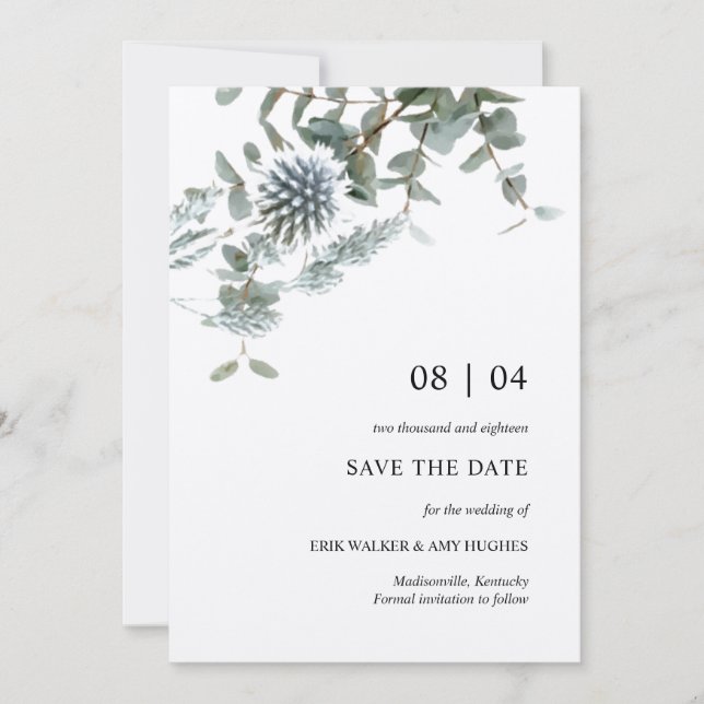 Rustic Kraft Blue Thistle Floral Save the Date Einladung (Vorderseite)