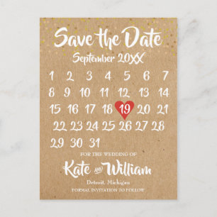 Rustic Kraft Boho Calendar Save the Date Foto Ankündigungspostkarte