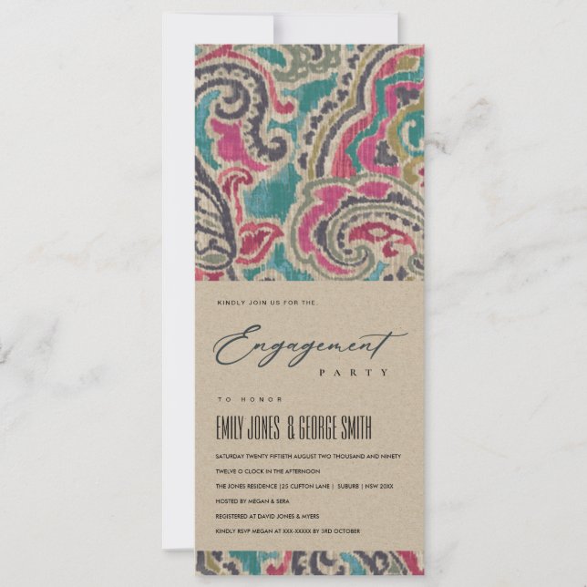 RUSTIC KRAFT BOHO IKAT TRIBAL PINK AQUAMARINE VERL EINLADUNG (Vorderseite)