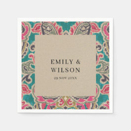 RUSTIC KRAFT BOHO TRIBAL IKAT PINK AQUAMARIN WEDD SERVIETTE