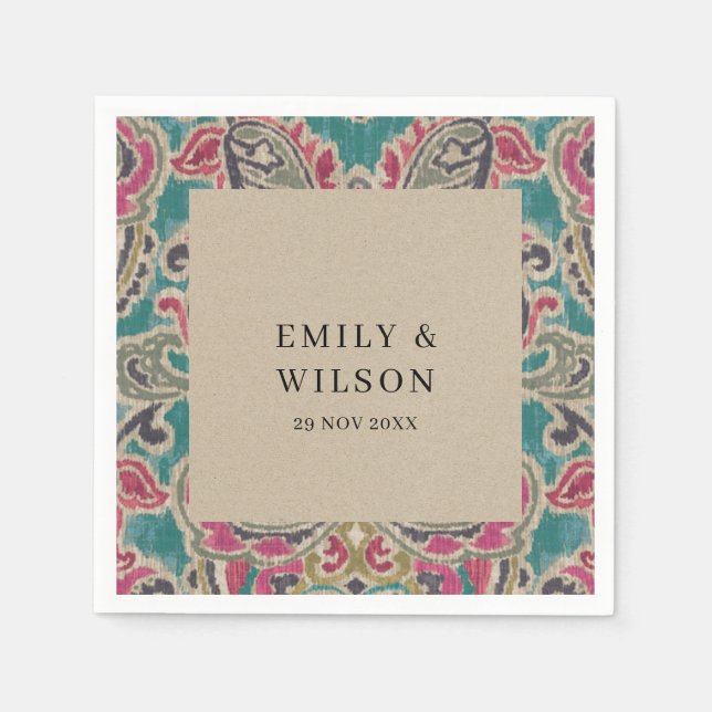 RUSTIC KRAFT BOHO TRIBAL IKAT PINK AQUAMARIN WEDD  SERVIETTE (Vorderseite)