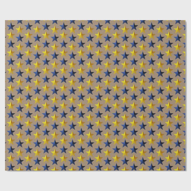 Rustic Kraft Bright Navy Blue Gold Stars Geschenkpapier (Flach)
