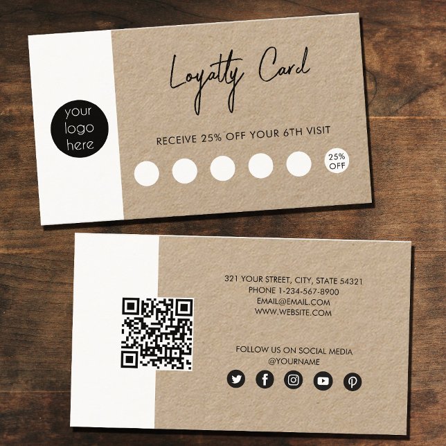 Rustic Kraft Brown Business Logo QR Code Loyalität Visitenkarte (Von Creator hochgeladen)