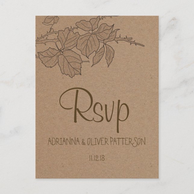 Rustic Kraft Brown Paper Blätter Wedding RSVP Einladungspostkarte (Vorderseite)