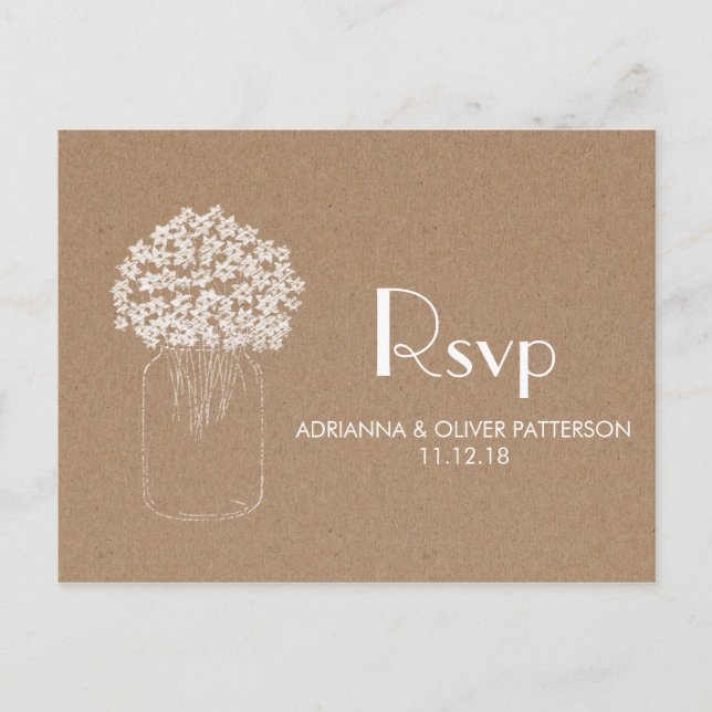Rustic Kraft Brown Paper Blume Hochzeit RSVP Einladungspostkarte (Vorderseite)